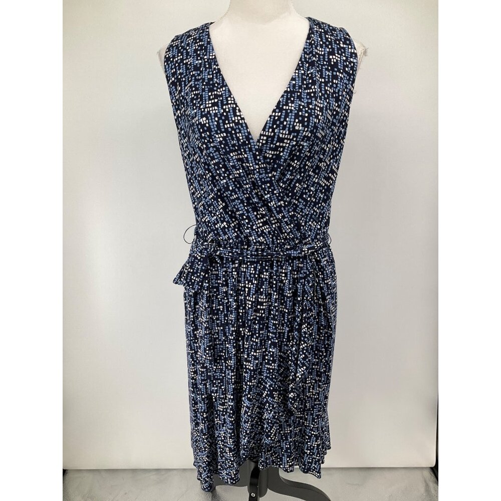 SOMA Size Large sleeveless V-neck sundress Blue/White Mosaic pattern - Picture 2 of 12